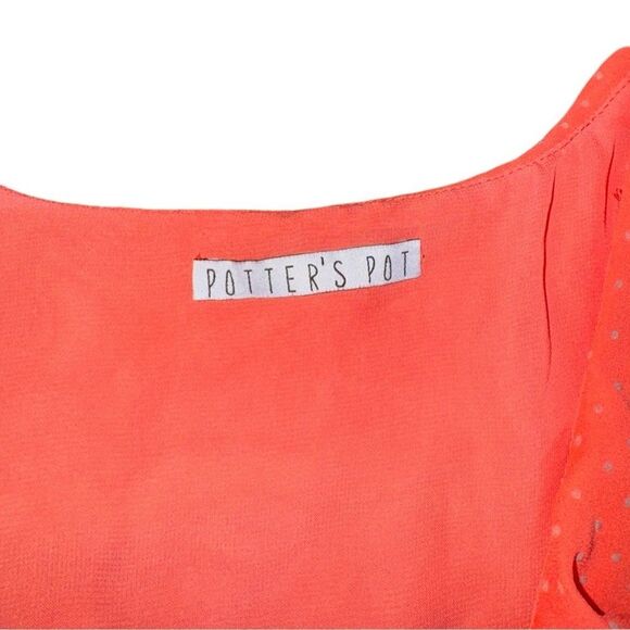 Potter's Pot Women's Coral Ruffle Dot Dress - Size Medium - Picture 5 of 6